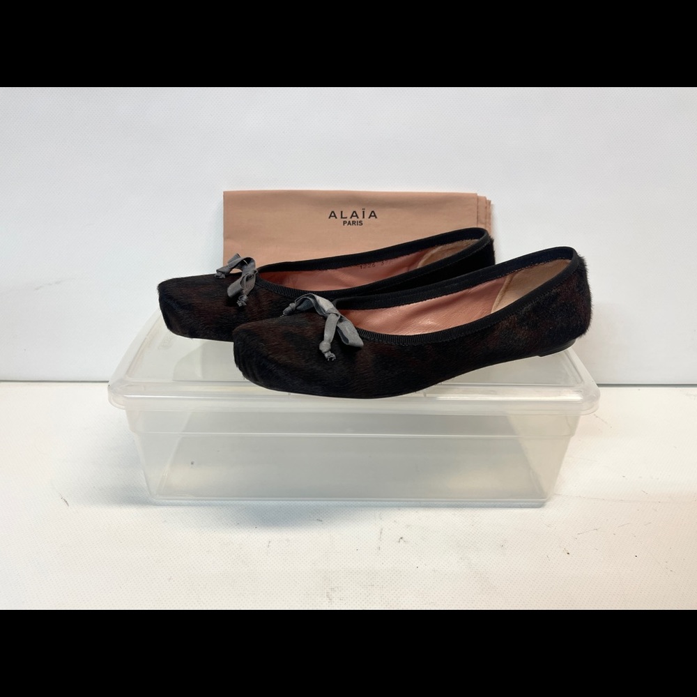 ALAIA Pony Hair Ballerina / ballet flat shoes bow+ 2 Bags| Black-brown spot US 7